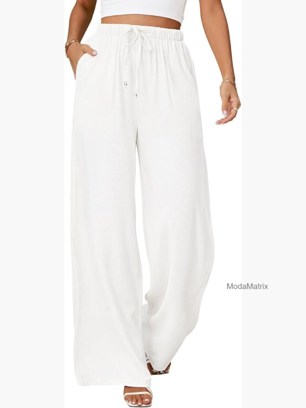 High Waisted Wide Leg Linen Palazzo Pants with Pockets